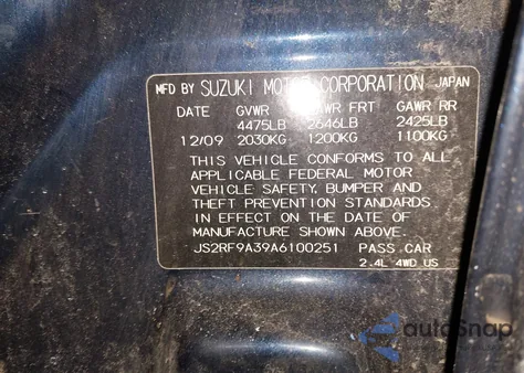 2010 Suzuki Kizashi Se from USA, damaged, VIN JS2RF9A39A6100251